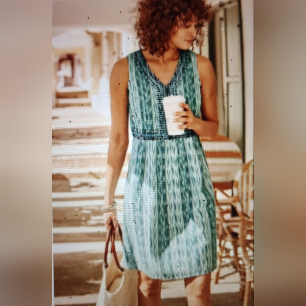 J. Jill Embroidered Cotton Ikat Dress Size Medium